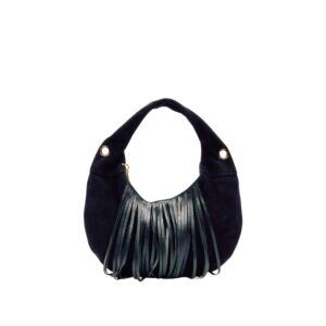 Mini Gabi Suede Fringe Black w. Gold